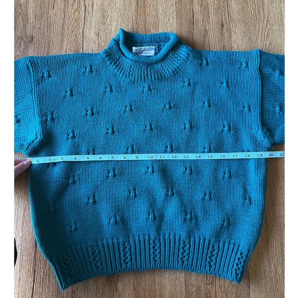 Vintage DEB Chunky Cropped Teal Blue Sweater Size Small - Picture 4 of 5